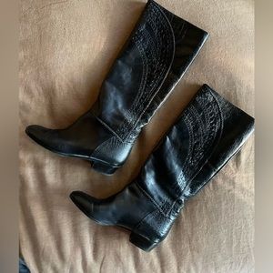 Vintage Knee High Riding Boots Embossed Cut Out Pull On 8.5